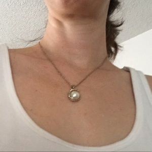 Goldtone, Crystals and Faux Pearl Pendant Necklace